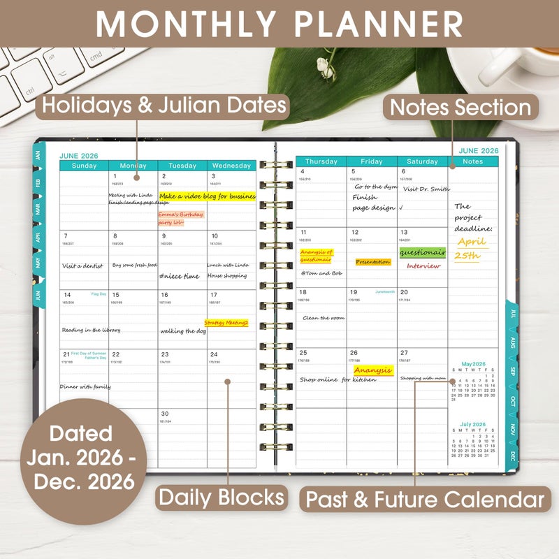Ymumuda 2026 Planner, Daily Weekly Monthly Planner, 2026 Calendar Planner (Jan 2026 - Dec 2026), 8.4"" x 6.3"", Teacher School Student Work Agenda with Tabs, Ideal for School Office Supplies - Image 2